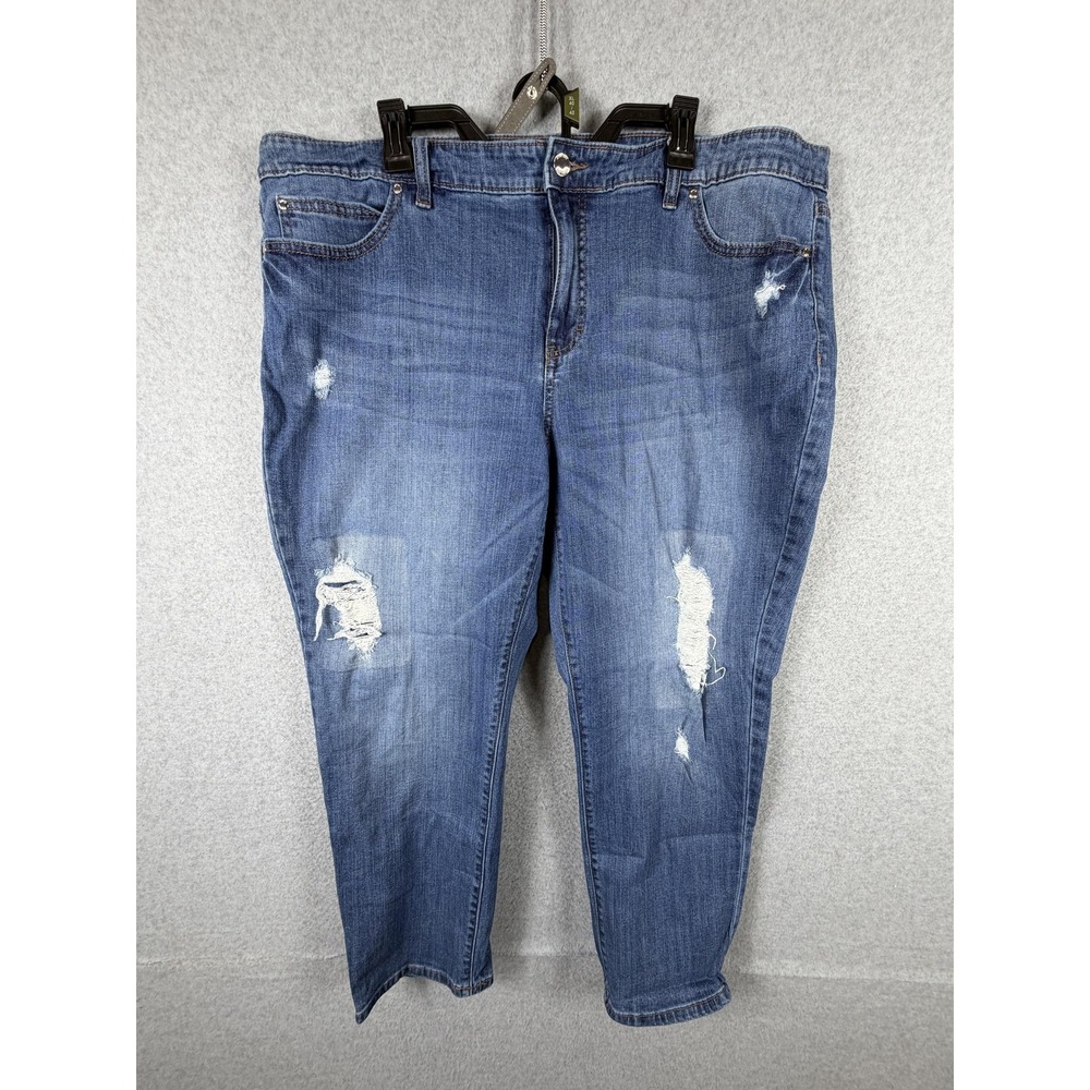 Jennifer Lopez Boyfriend Jeans Womens 20W Blue Distressed‎ Stretch Denim